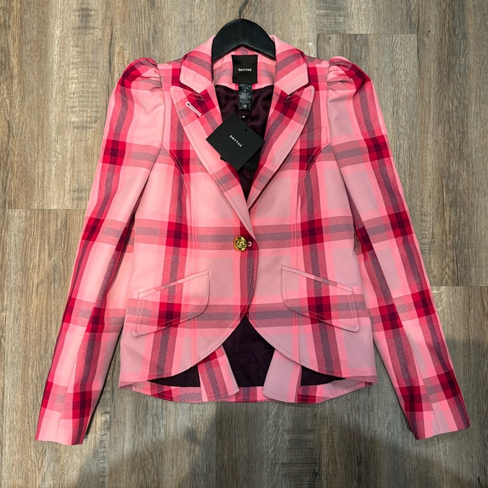 Smythe Pink Red Plaid Tailored Blazer